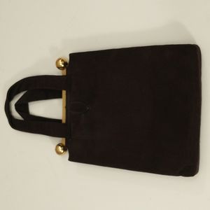 Vintage Harry Rosenfeld Suede Purse Unusual Shape Brown & Brass Handbag